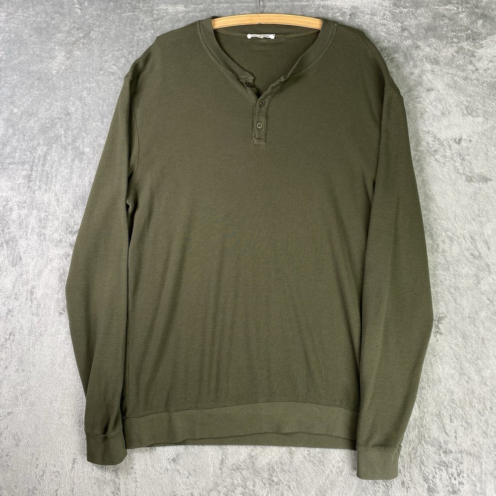 Cotton Citizen Shirt Mens Size XL Green Supima Cotton Thermal Henley Long Sleeve